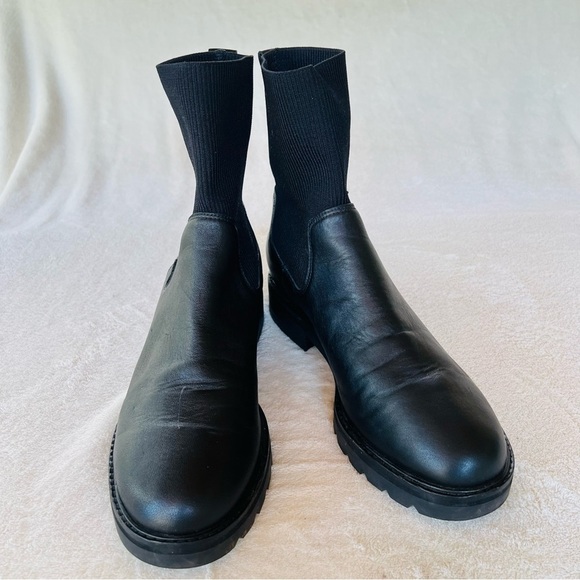 EILEEN FISHER East Leather and Recycled Stretch Knit Sock Boot SIZE 9.5 - Picture 16 of 16